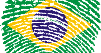 pintura da bandeira brasileira em formato de impressão digital